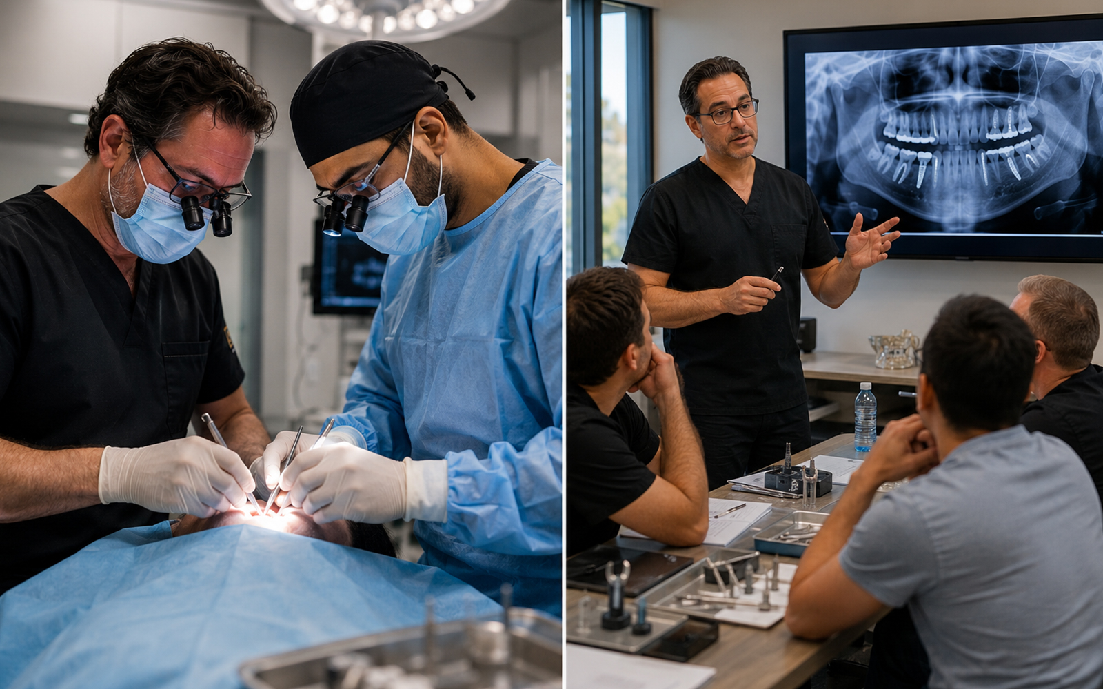 Dental professionals reviewing an implant case during a collaborative training discussion
